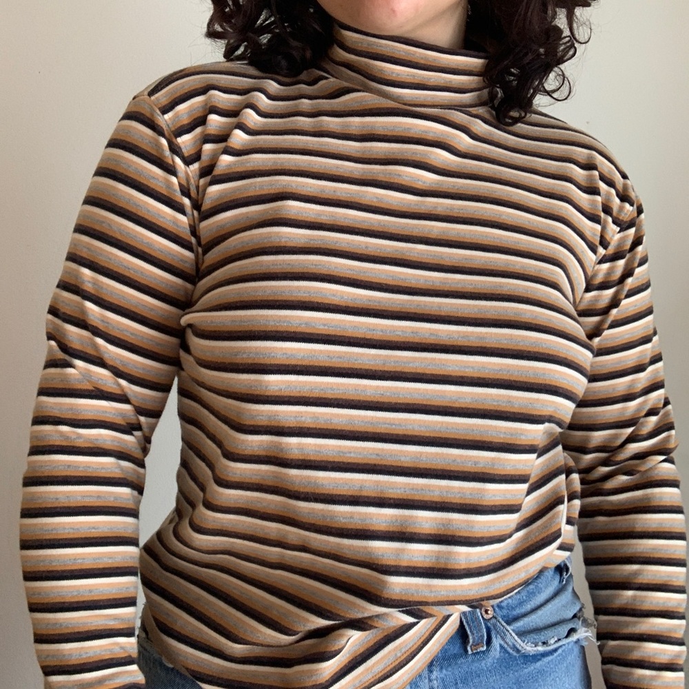 Quarter neck striped long sleeve